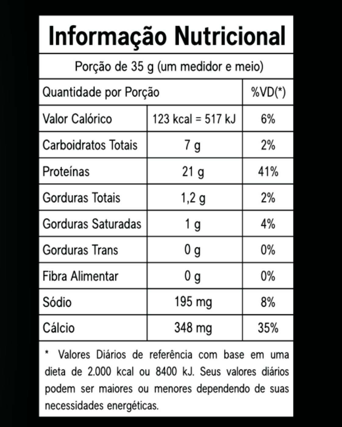 Tabela Nutricional - 3Whey Protein Chocolate Branco