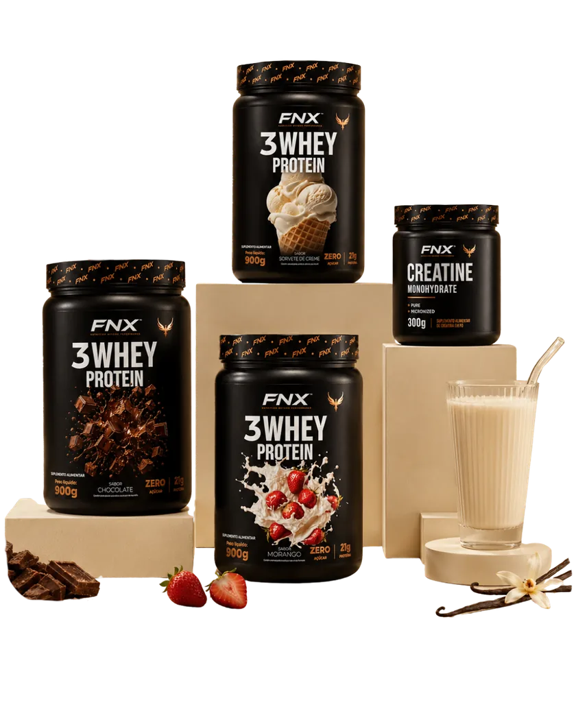 Linha FNX - 3 Whey Protein e Creatine Monohydrate