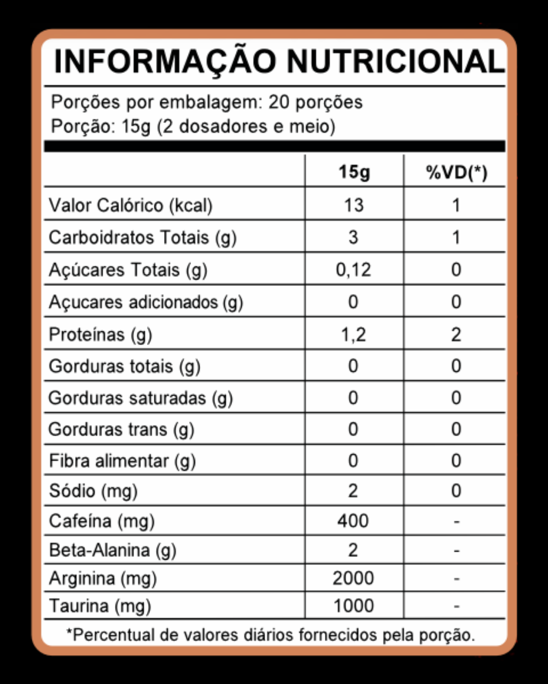 Tabela Nutricional - Pré-treino Ascend